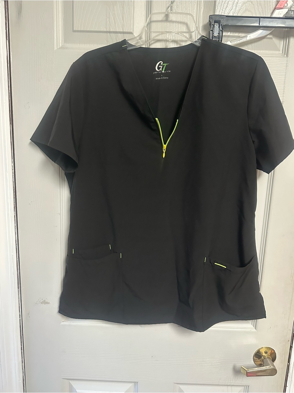 GT by Gray's Anatomy Black Scrub Top with Neon Green Accents large